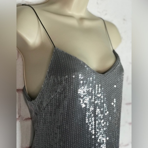 ZARA Degrade Silver Shimmer Sequin Midi Slip Dress Size XS NEW WITH TAGS - Picture 5 of 16